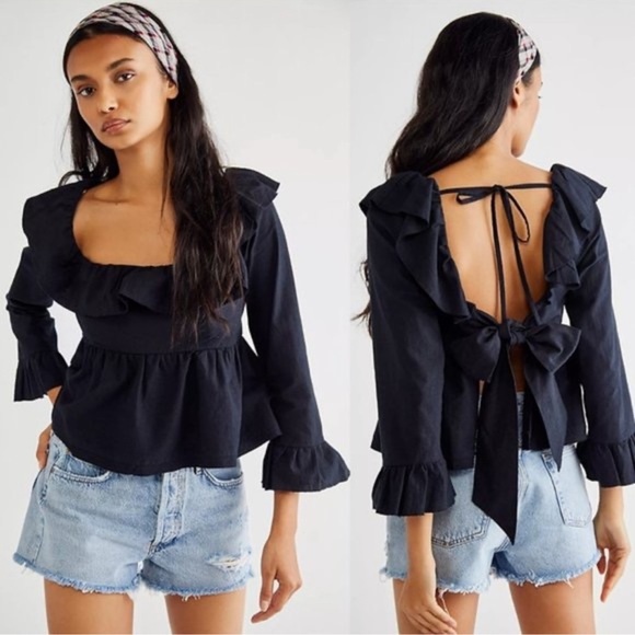 Free People Tops - Free people black baby doll crop top, size small